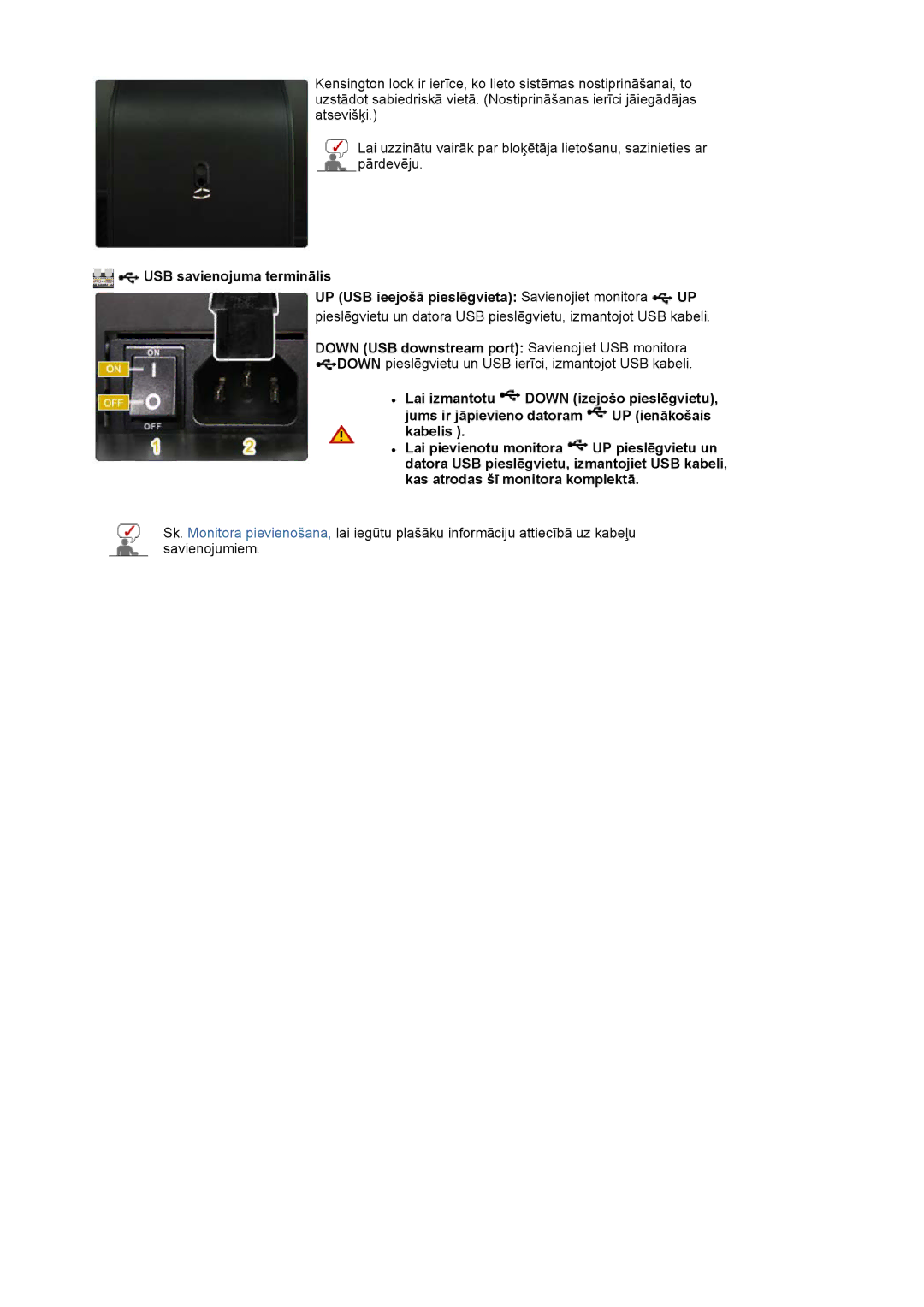 Samsung LS20EDXEB/EDC manual Down USB downstream port Savienojiet USB monitora 