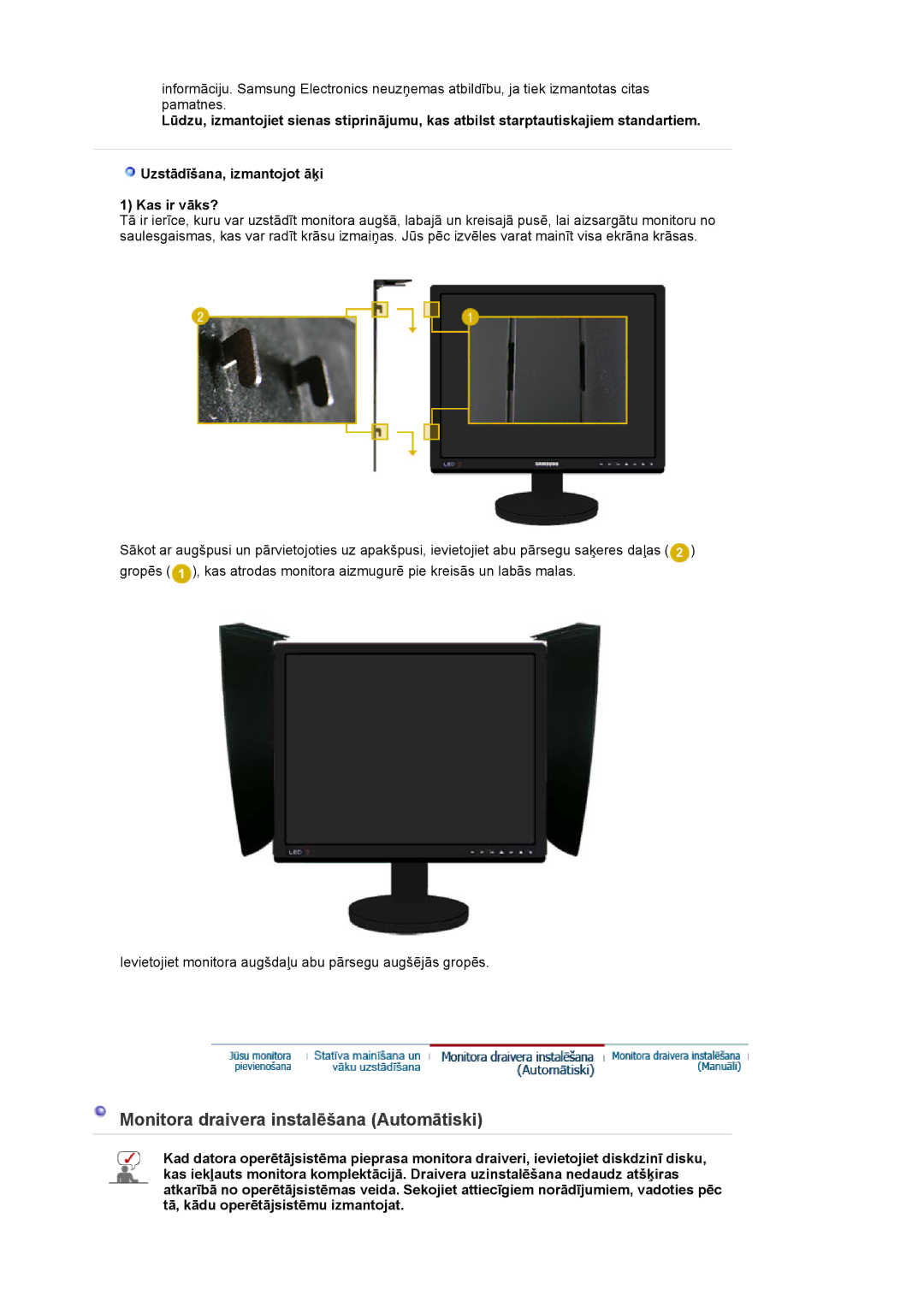 Samsung LS20EDXEB/EDC manual Monitora draivera instalēšana Automātiski 