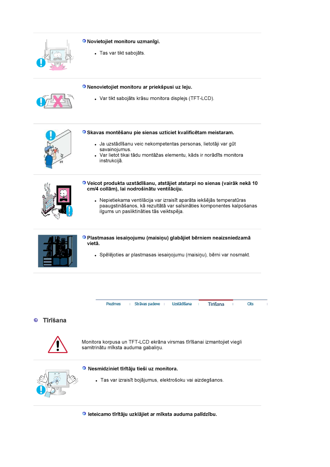 Samsung LS20EDXEB/EDC manual Tīrīšana 