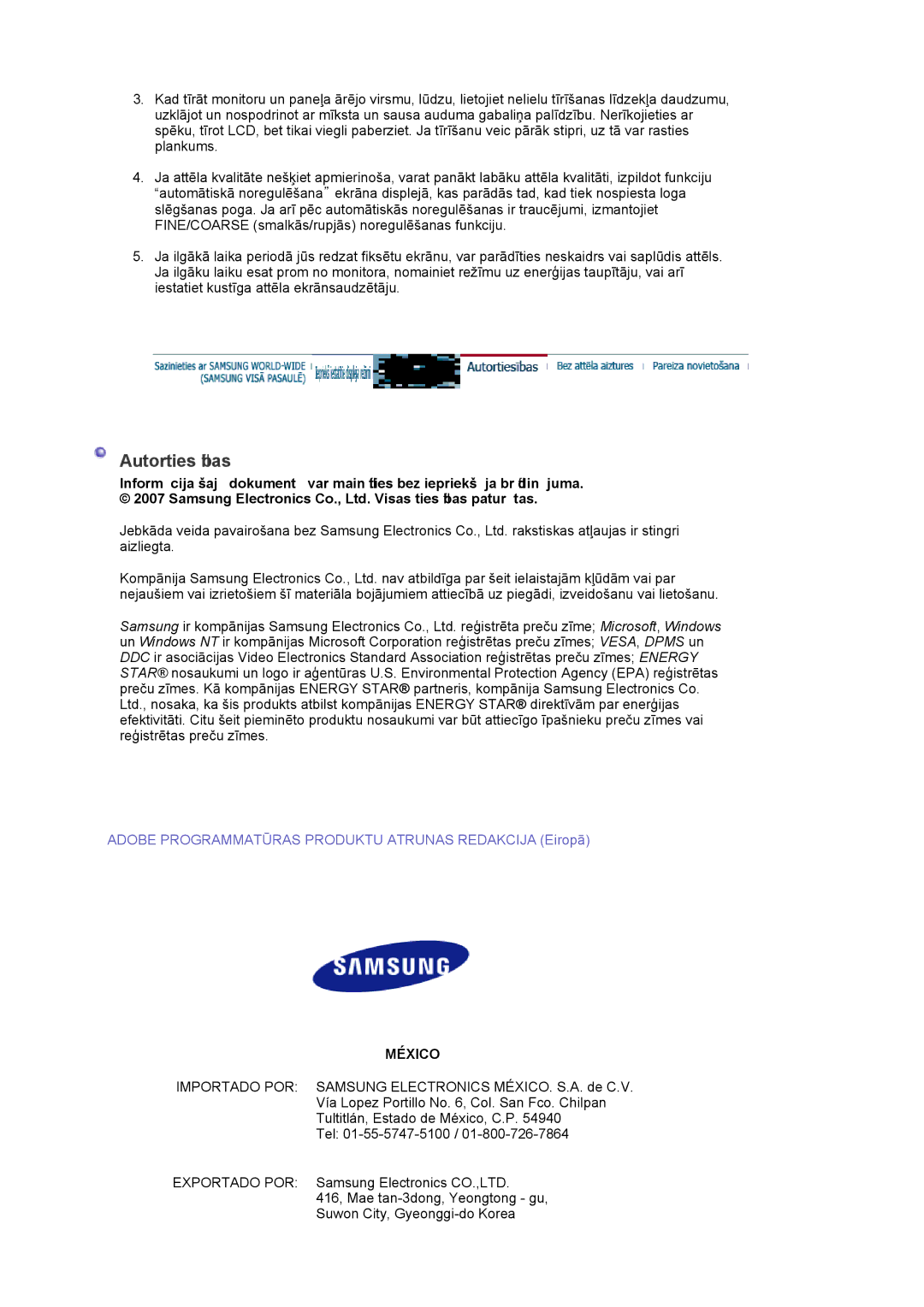 Samsung LS20EDXEB/EDC manual Autortiesības, México 