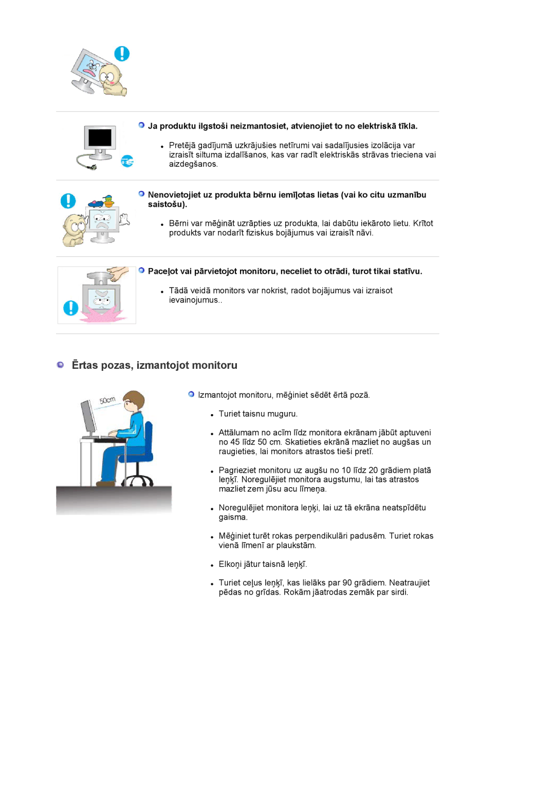 Samsung LS20EDXEB/EDC manual Ērtas pozas, izmantojot monitoru 