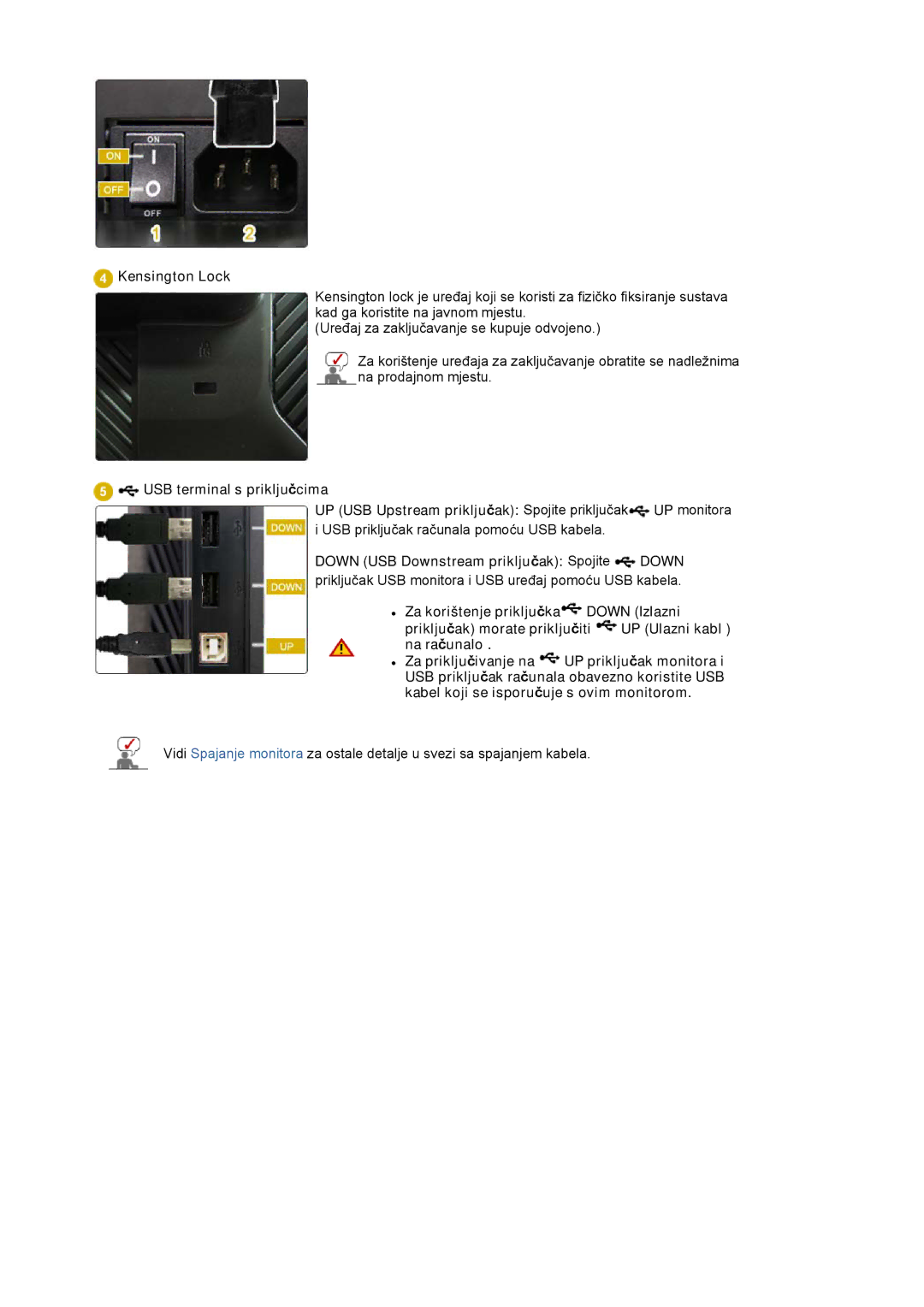 Samsung LS20EDXEB/EDC manual Kensington Lock, Down USB Downstream priključak Spojite Down 