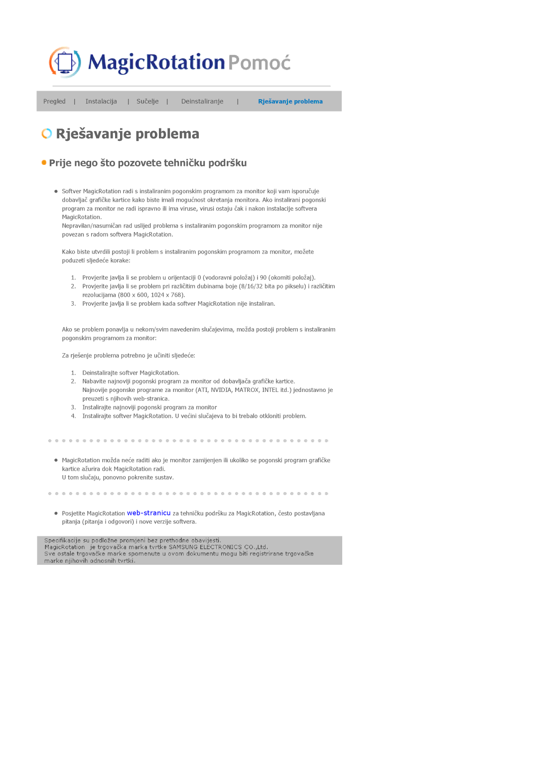 Samsung LS20EDXEB/EDC manual Rješavanje problema 