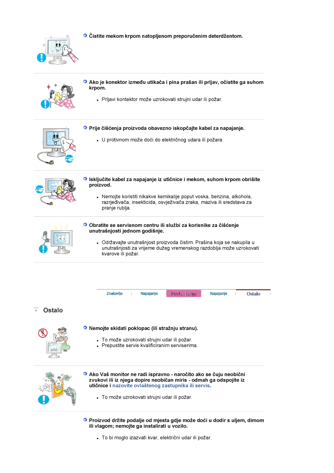 Samsung LS20EDXEB/EDC manual Ostalo, Nemojte skidati poklopac ili stražnju stranu 