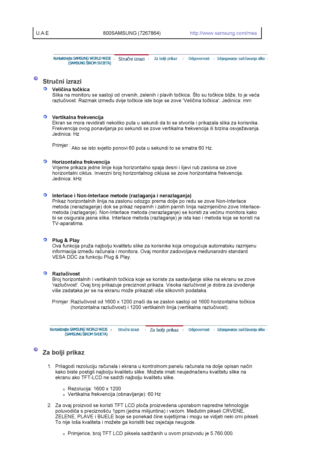 Samsung LS20EDXEB/EDC manual Stručni izrazi, Za bolji prikaz 