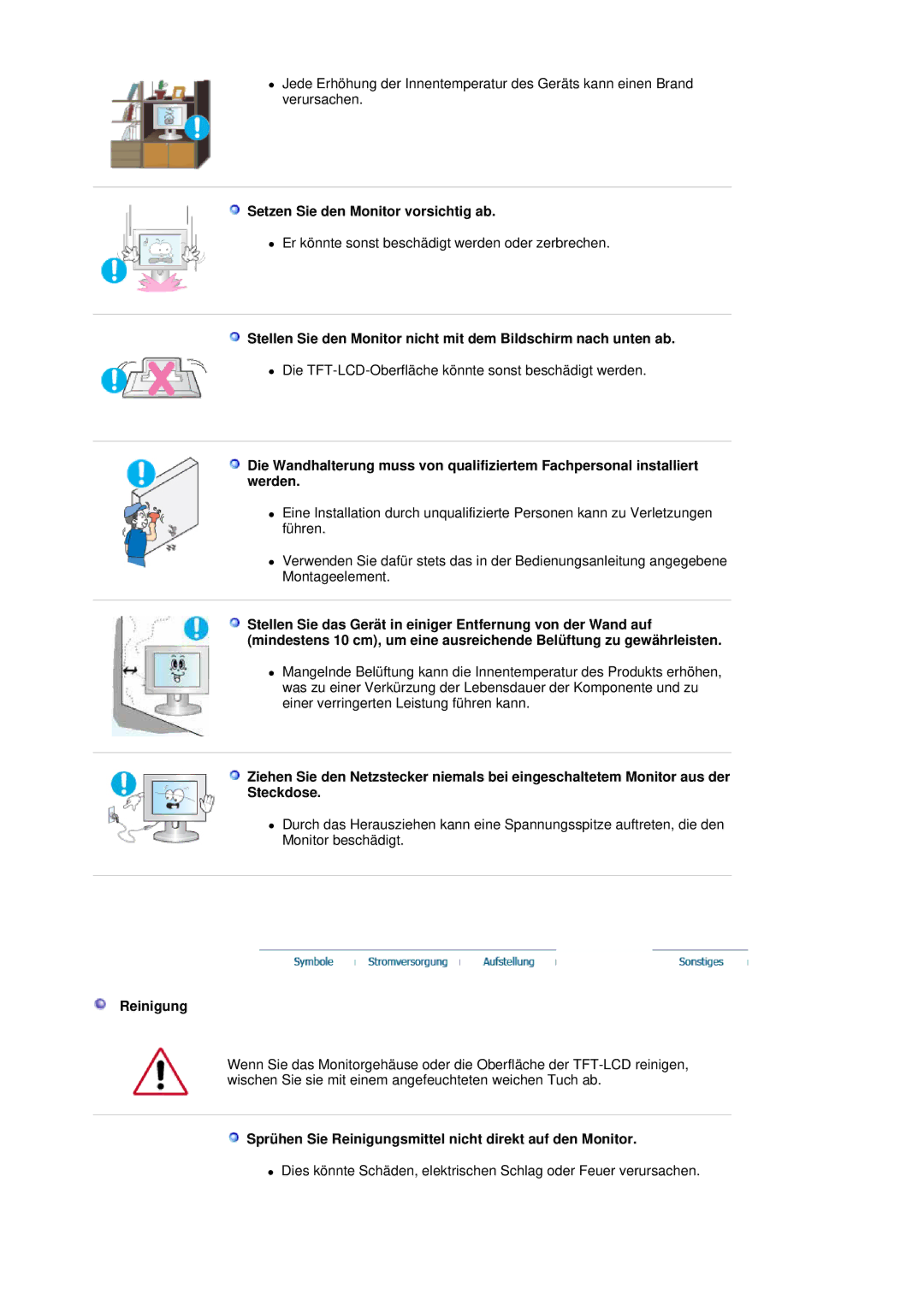 Samsung LS20HABESQ/EDC, LS20HABBSQ/EDC manual Setzen Sie den Monitor vorsichtig ab, Reinigung 