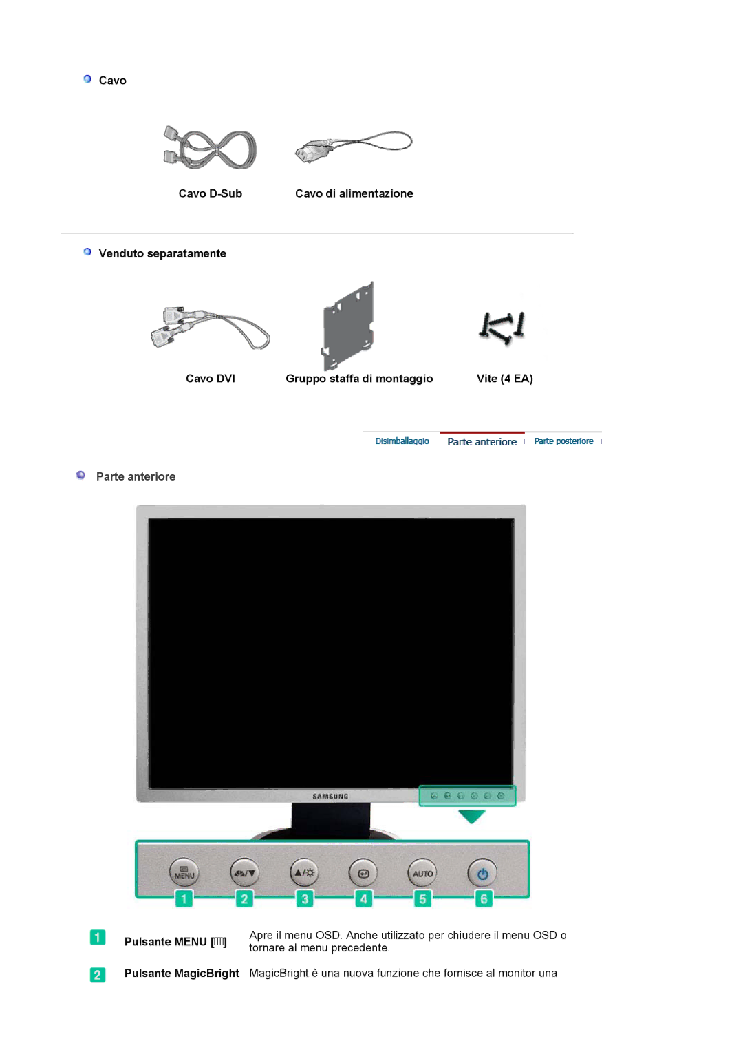 Samsung LS20HABESQ/EDC, LS20HABBSQ/EDC manual Parte anteriore, Pulsante Menu 