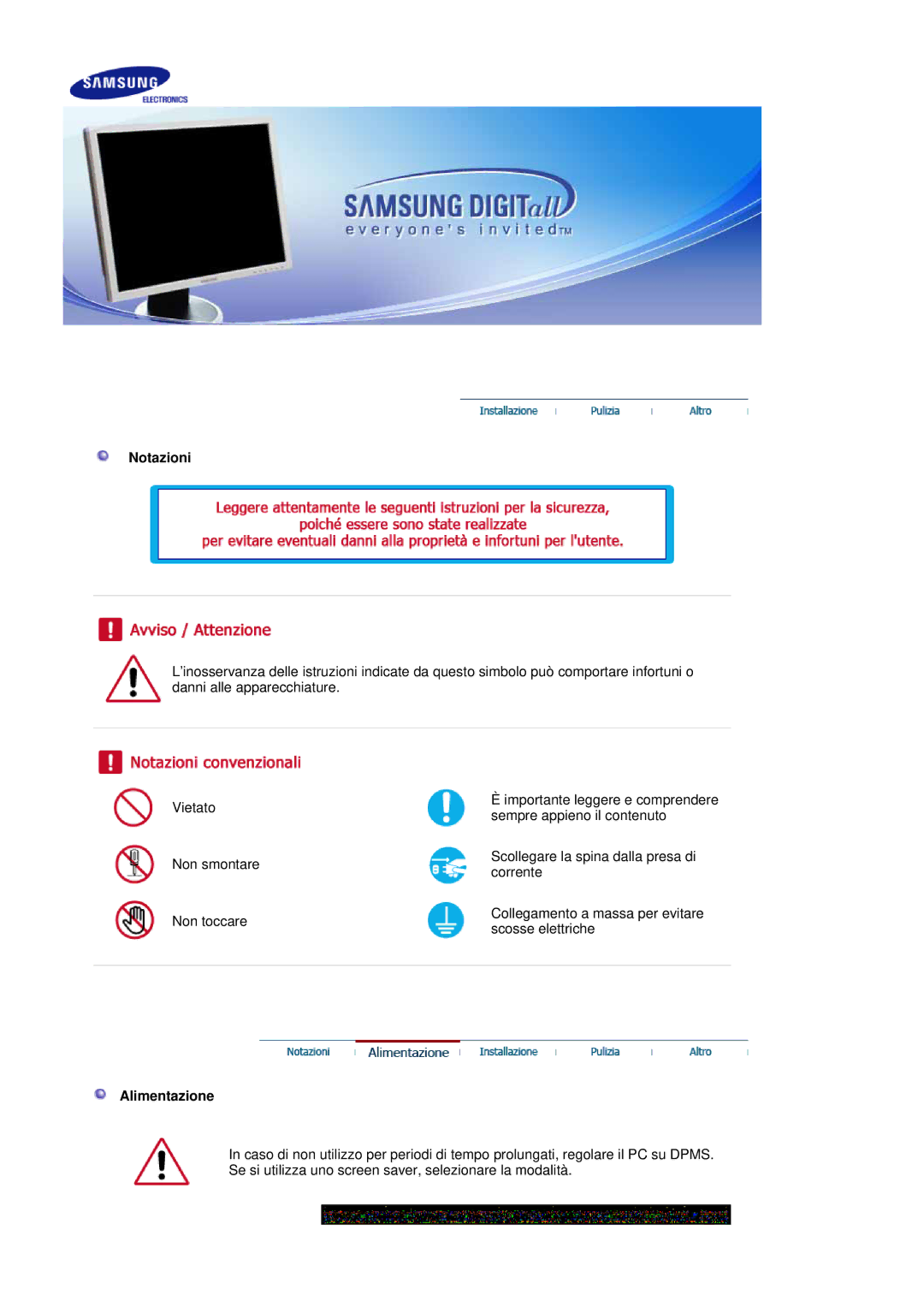 Samsung LS20HABBSQ/EDC, LS20HABESQ/EDC manual Notazioni, Alimentazione 