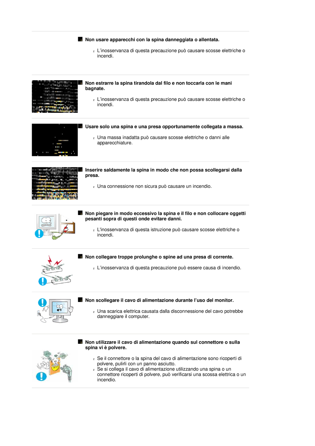 Samsung LS20HABESQ/EDC, LS20HABBSQ/EDC manual Non usare apparecchi con la spina danneggiata o allentata 