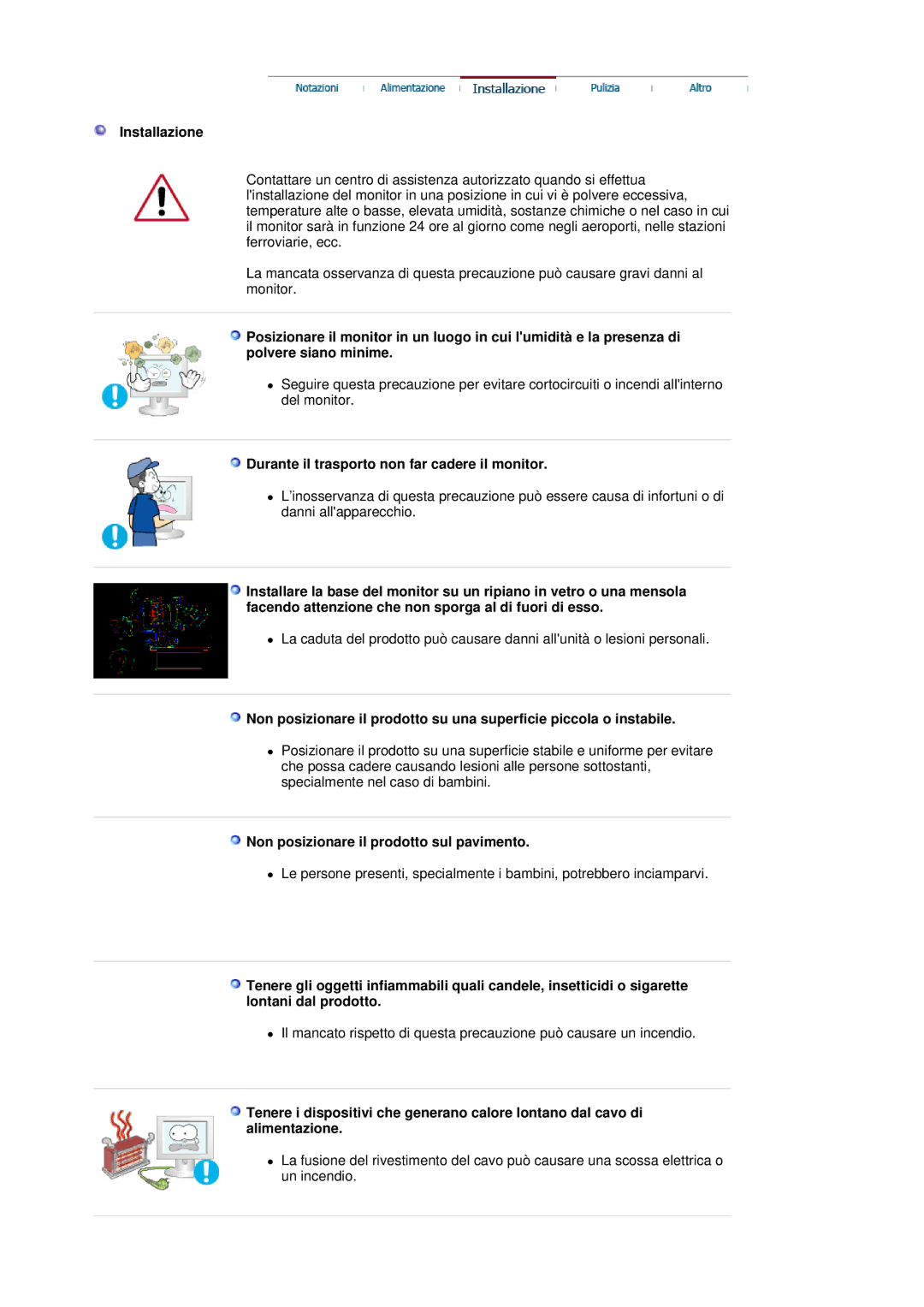 Samsung LS20HABBSQ/EDC, LS20HABESQ/EDC manual Installazione, Durante il trasporto non far cadere il monitor 