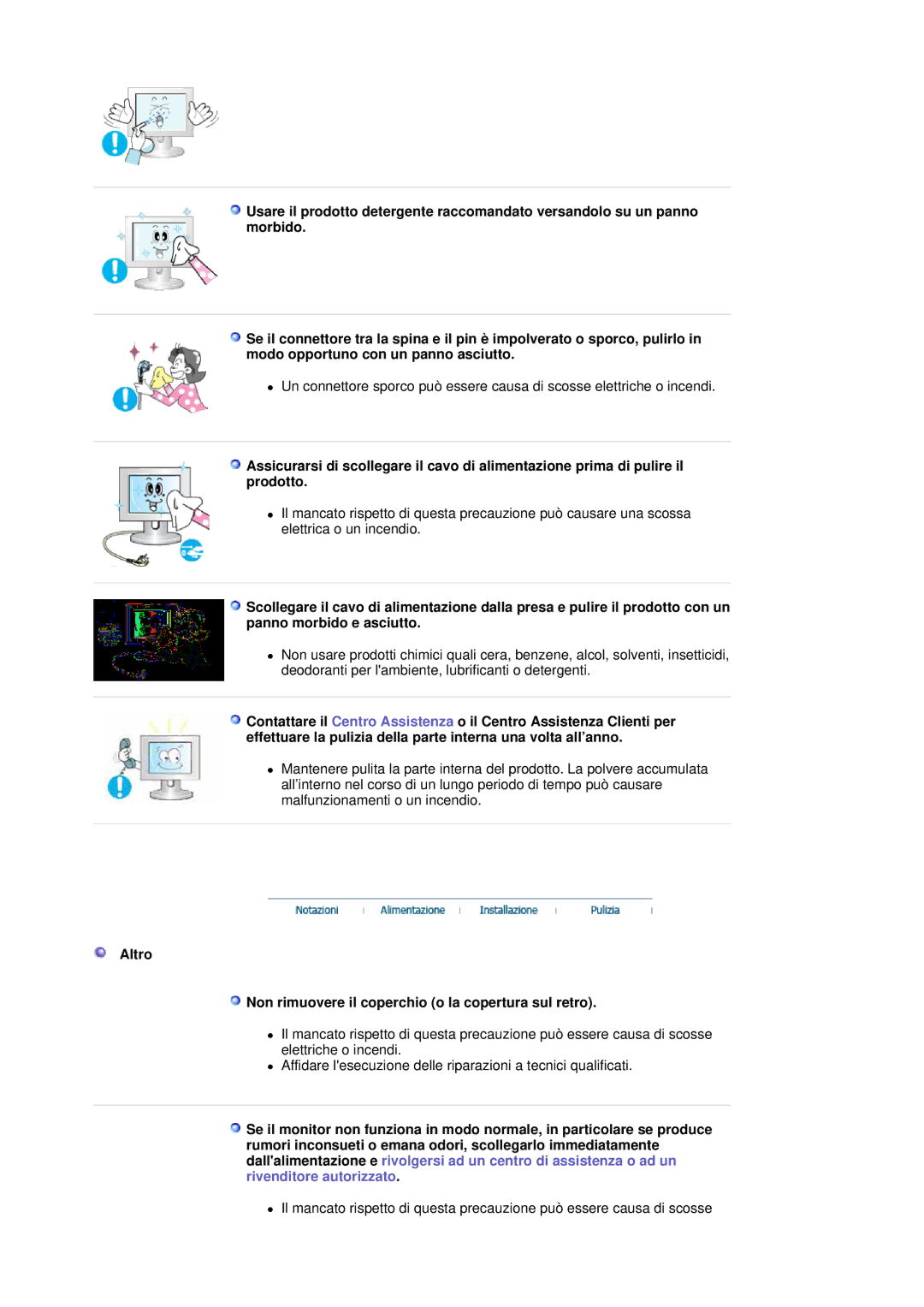 Samsung LS20HABBSQ/EDC, LS20HABESQ/EDC manual Altro Non rimuovere il coperchio o la copertura sul retro 