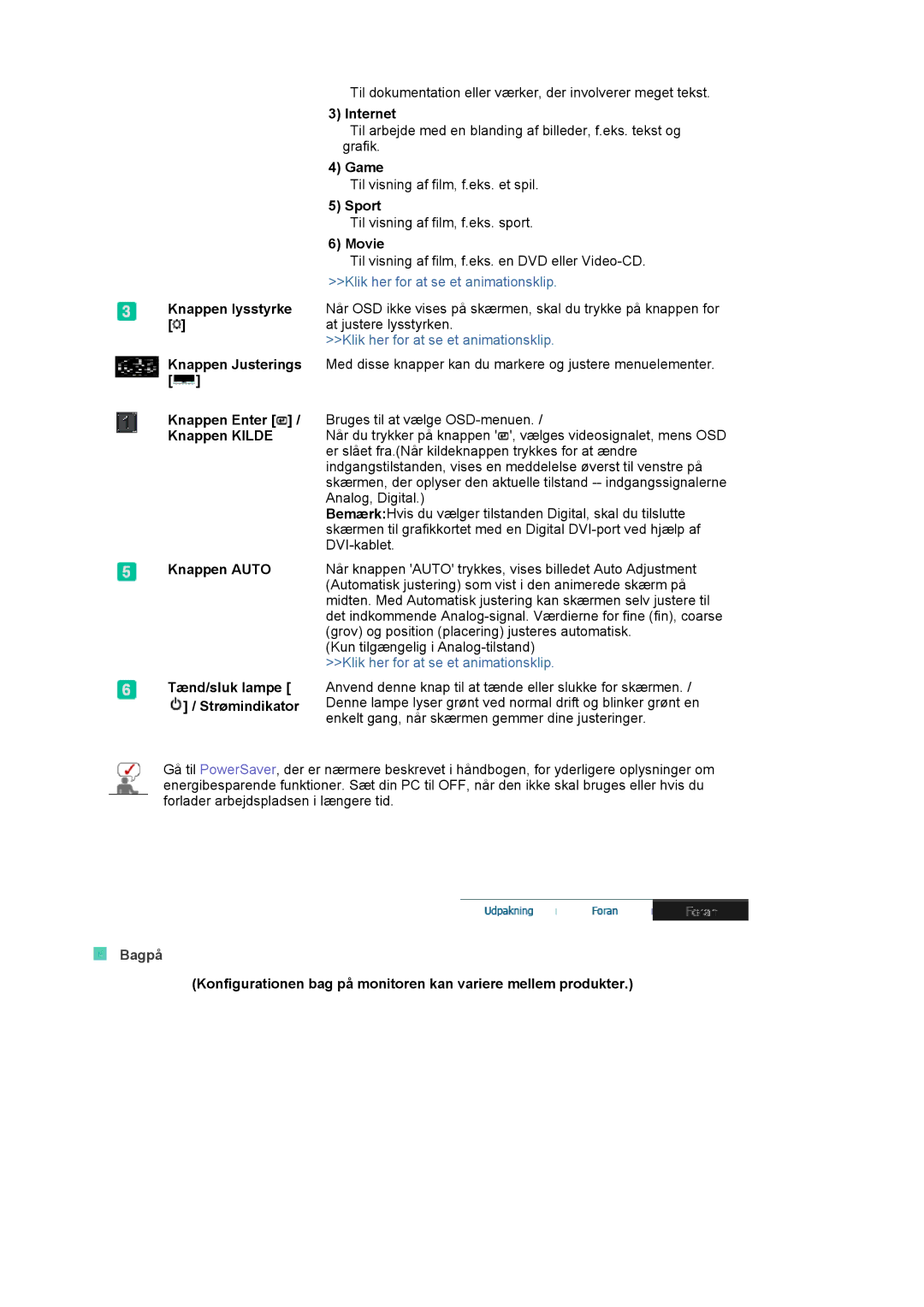 Samsung LS20HABBSQ/EDC, LS20HABESQ/EDC manual Internet, Game, Sport, Movie, Bagpå 