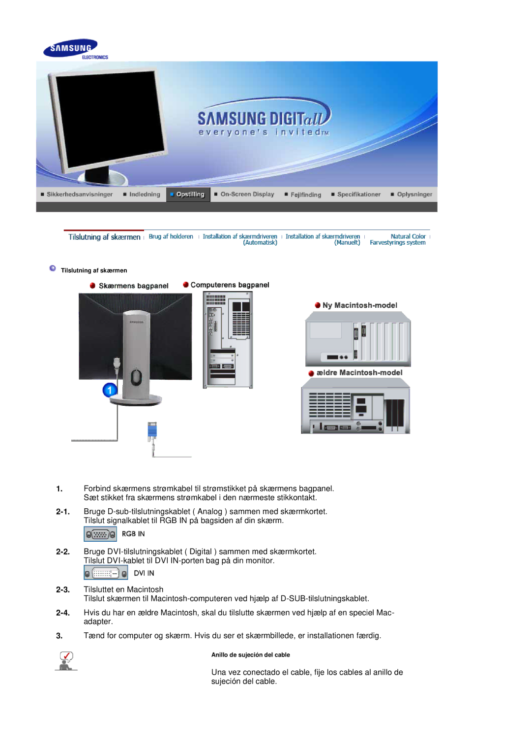 Samsung LS20HABESQ/EDC, LS20HABBSQ/EDC manual Tilslutning af skærmen 