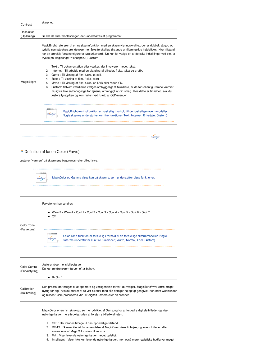 Samsung LS20HABBSQ/EDC, LS20HABESQ/EDC manual Definition af fanen Color Farve 