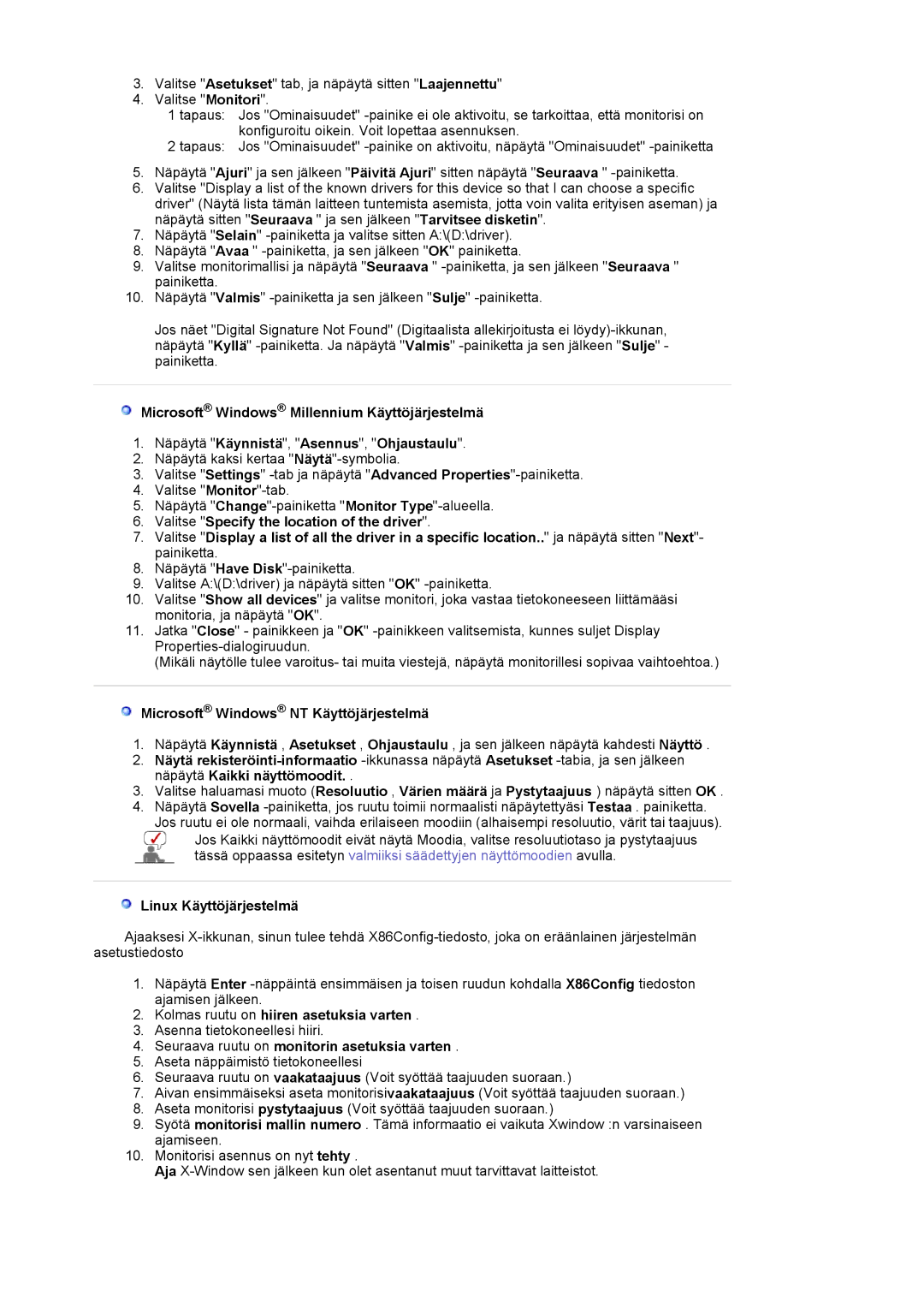 Samsung LS20HABBSQ/EDC, LS20HABESQ/EDC manual Microsoft Windows NT Käyttöjärjestelmä, Linux Käyttöjärjestelmä 