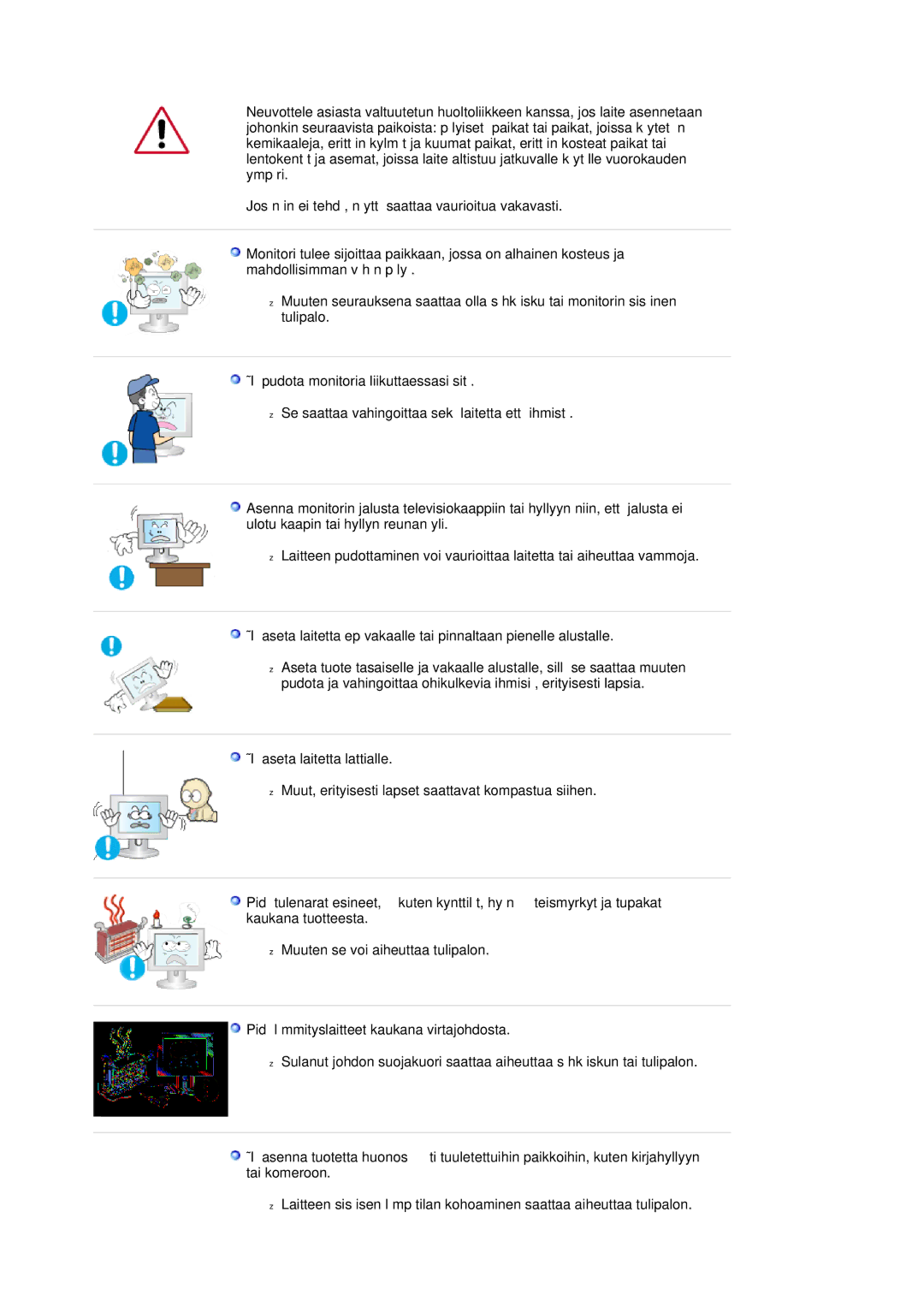 Samsung LS20HABBSQ/EDC, LS20HABESQ/EDC manual Älä pudota monitoria liikuttaessasi sitä, Älä aseta laitetta lattialle 