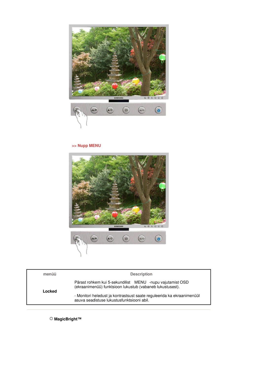 Samsung LS20HABBSQ/EDC, LS20HABESQ/EDC manual Nupp Menu, MagicBright 