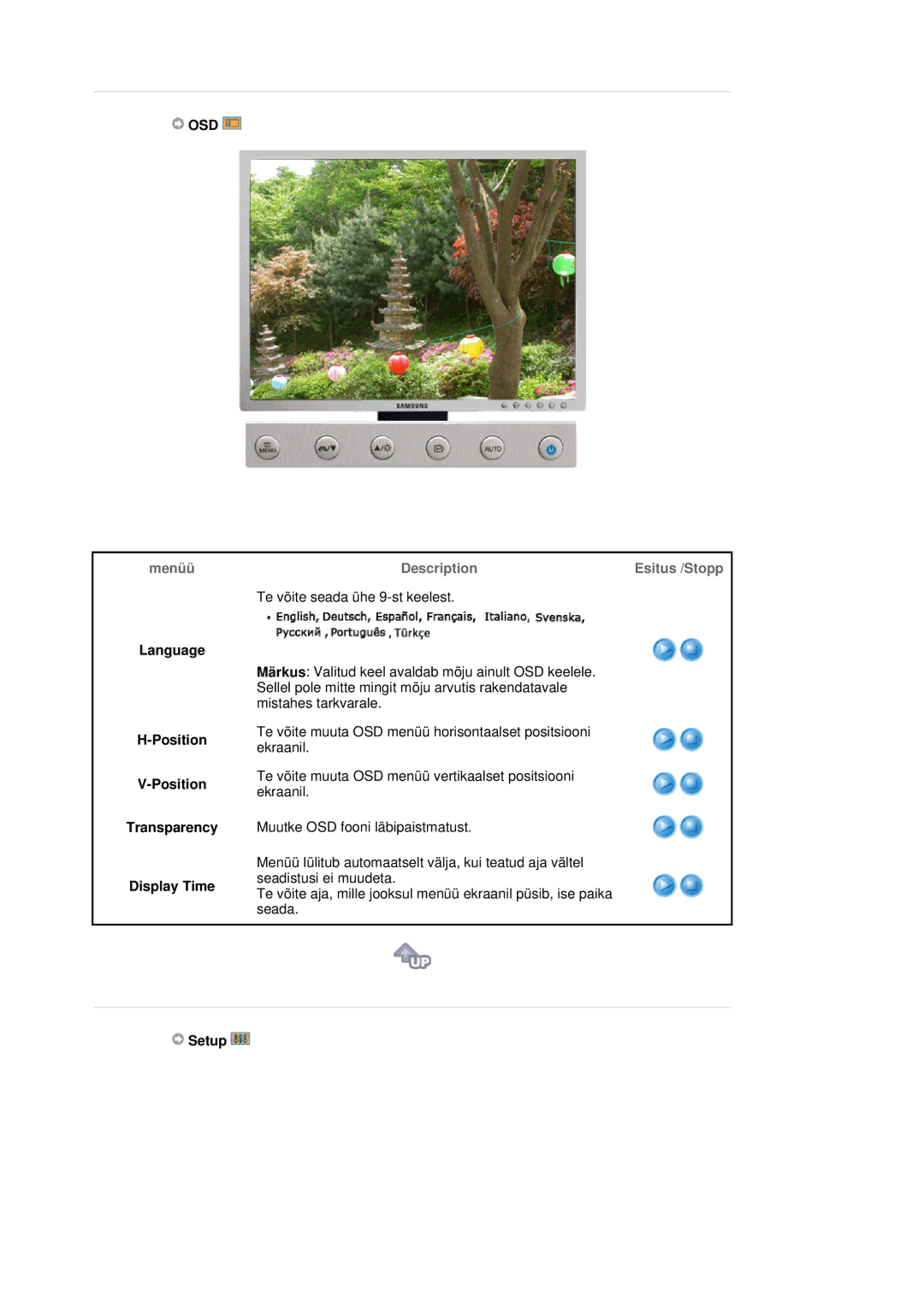 Samsung LS20HABESQ/EDC, LS20HABBSQ/EDC manual Osd, Language, Position Transparency Display Time, Setup 