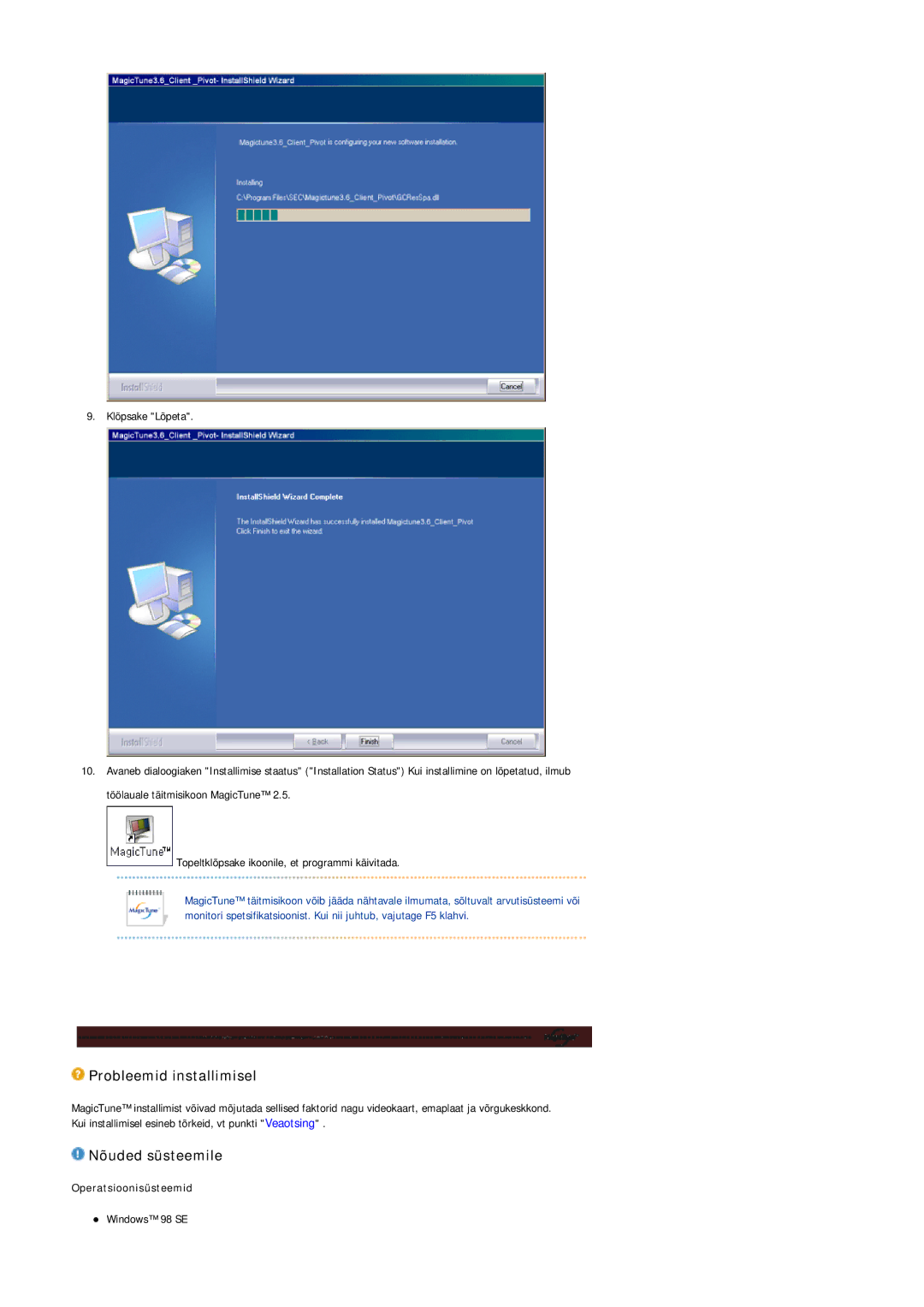 Samsung LS20HABESQ/EDC, LS20HABBSQ/EDC manual Probleemid installimisel 