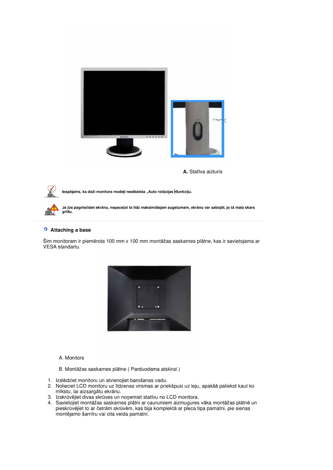 Samsung LS20HABESQ/EDC, LS20HABBSQ/EDC manual StatƯva aizturis, Attaching a base 