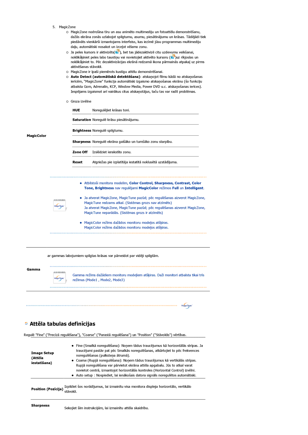 Samsung LS20HABBSQ/EDC, LS20HABESQ/EDC manual MagicColor, Gamma, Sharpness 