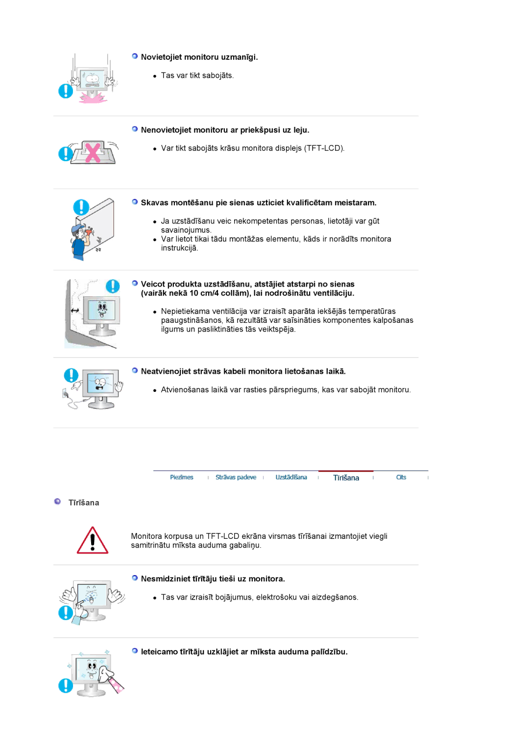 Samsung LS20HABESQ/EDC, LS20HABBSQ/EDC manual Tīrīšana 