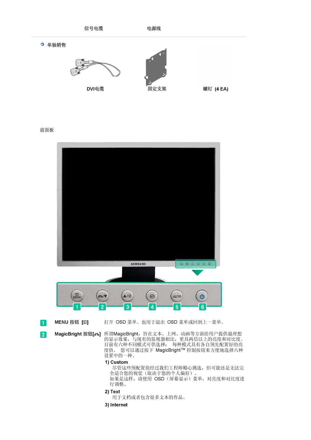 Samsung LS20HABESQ/EDC, LS20HABBSQ/EDC manual 信号电缆电源线 单独销售, 固定支架 