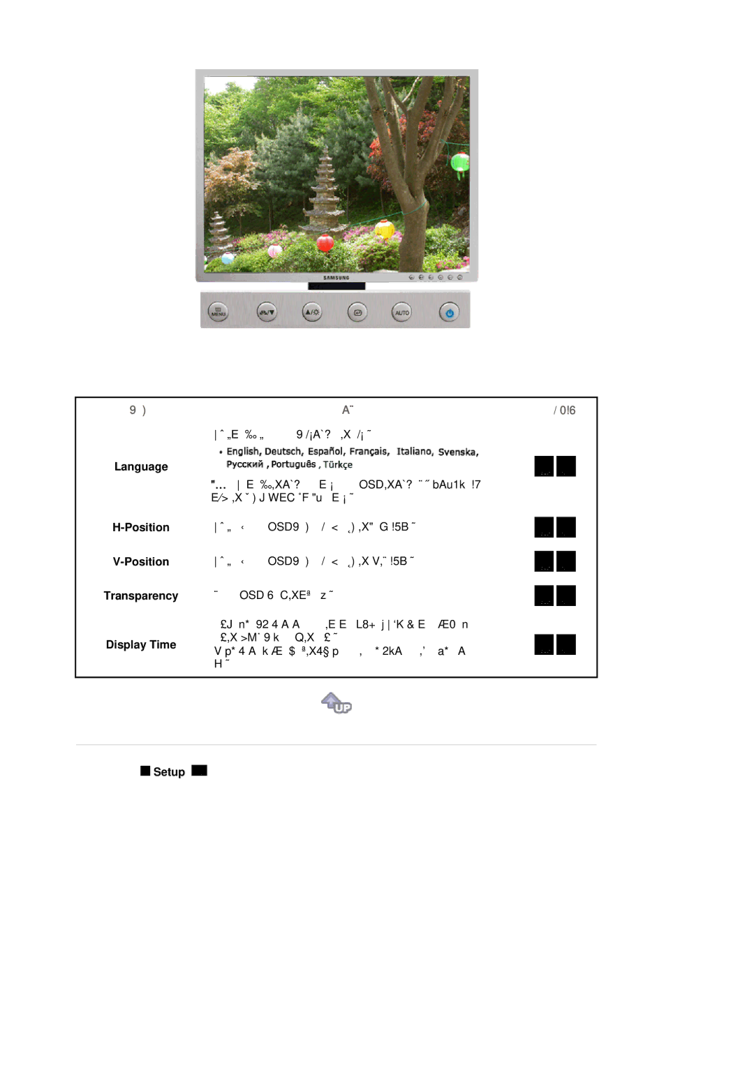 Samsung LS20HABESQ/EDC, LS20HABBSQ/EDC manual Language Position Transparency Display Time, Setup 