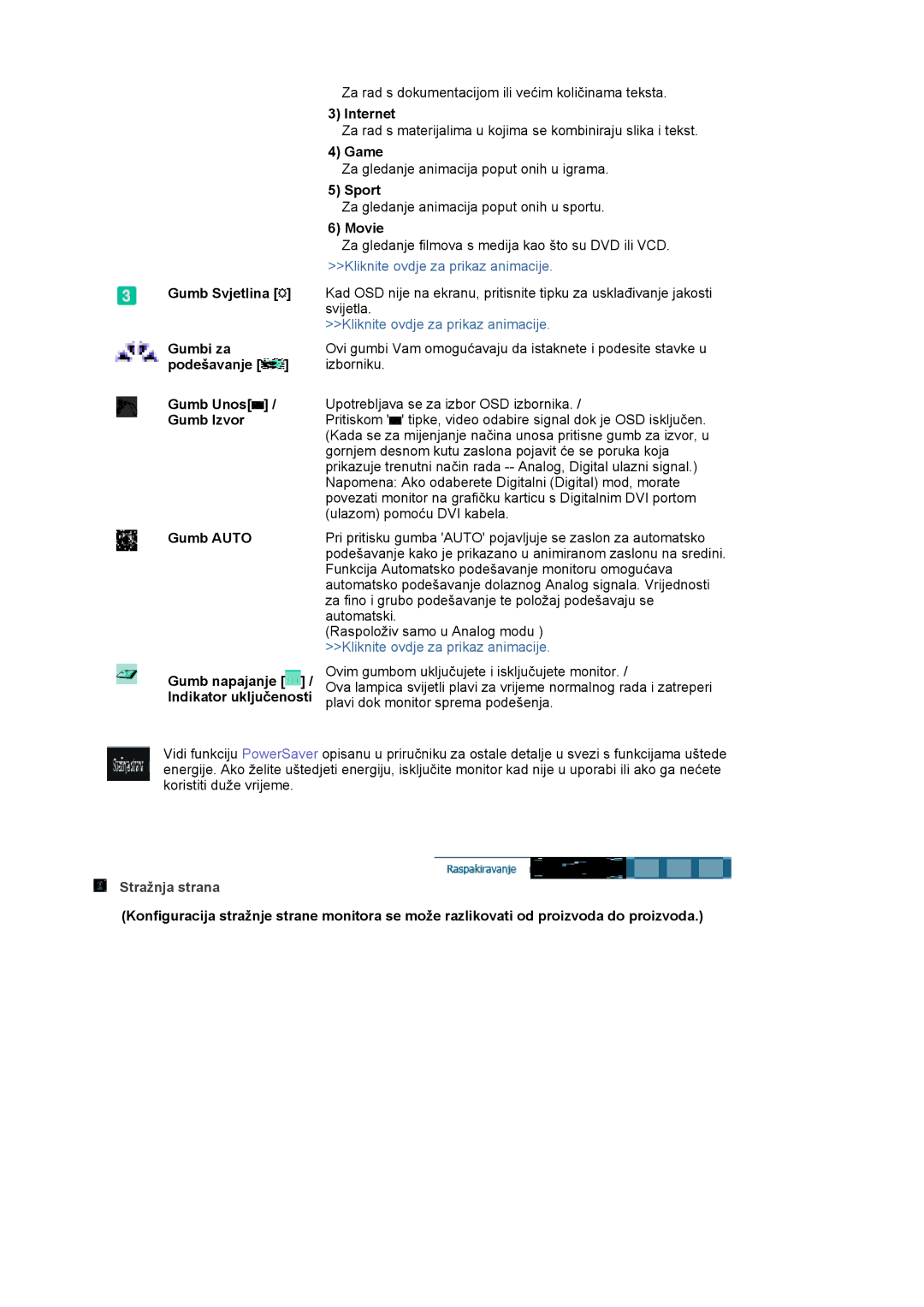 Samsung LS20HABBSQ/EDC, LS20HABESQ/EDC manual Internet, Game, Sport, Movie, Stražnja strana 