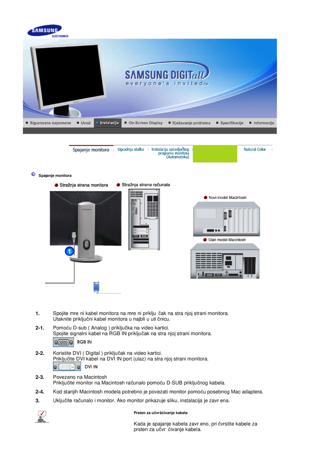 Samsung LS20HABESQ/EDC, LS20HABBSQ/EDC manual Spajanje monitora 