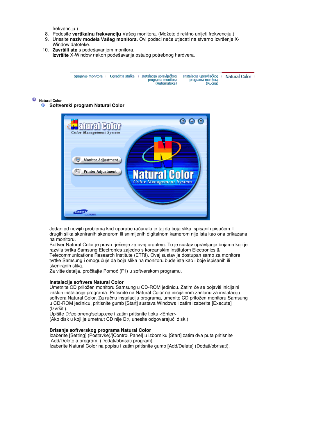 Samsung LS20HABESQ/EDC, LS20HABBSQ/EDC manual Softverski program Natural Color, Instalacija softvera Natural Color 