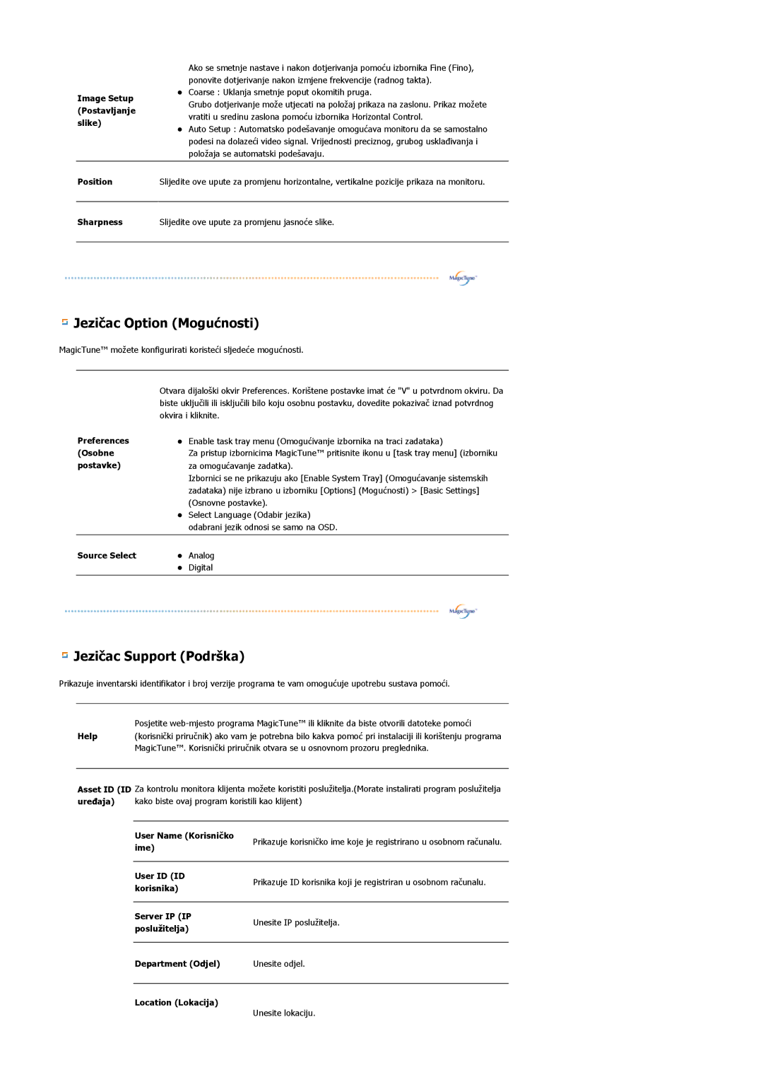 Samsung LS20HABBSQ/EDC, LS20HABESQ/EDC manual Jezičac Option Mogućnosti 