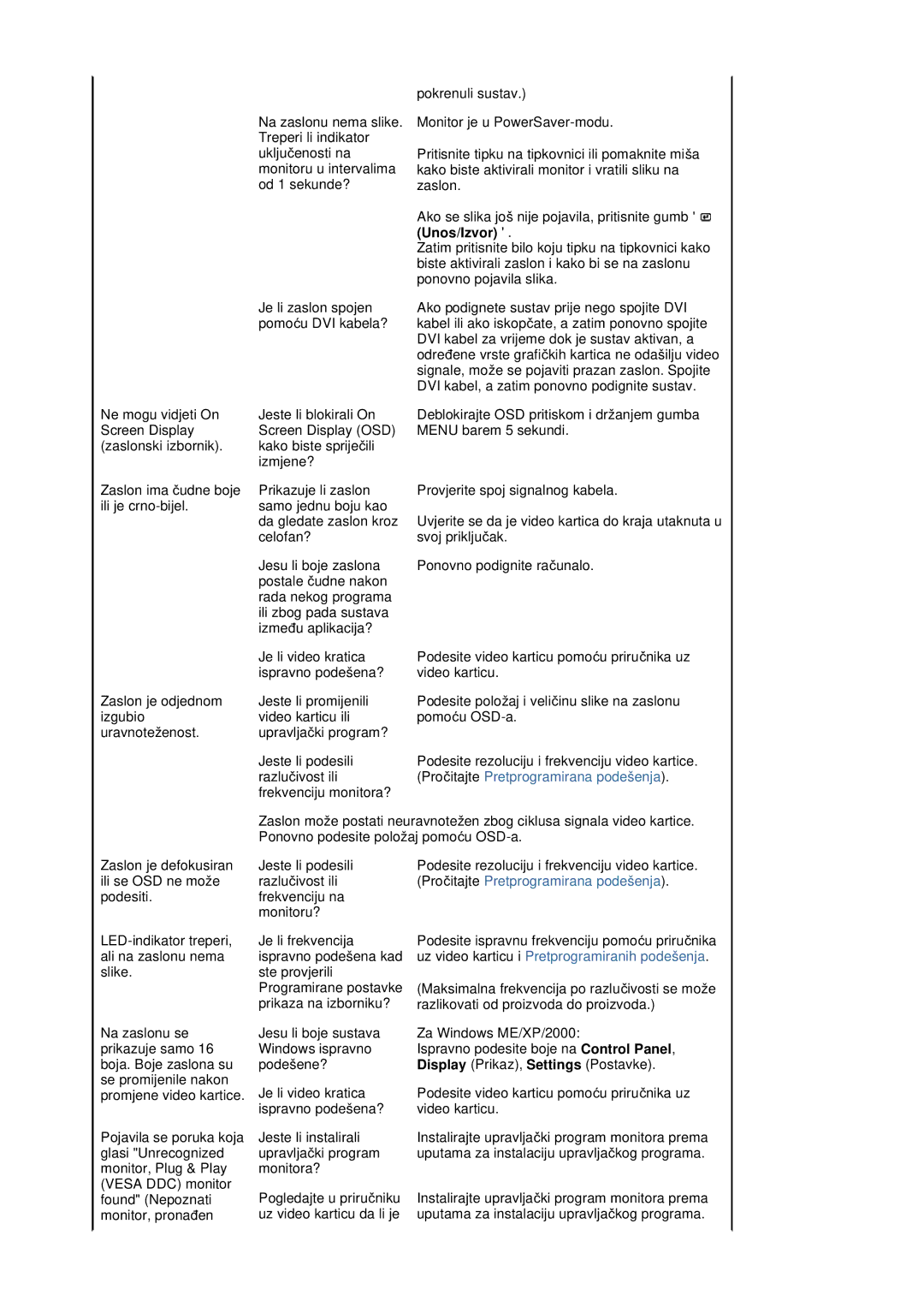 Samsung LS20HABBSQ/EDC, LS20HABESQ/EDC manual Proþitajte Pretprogramirana podešenja 