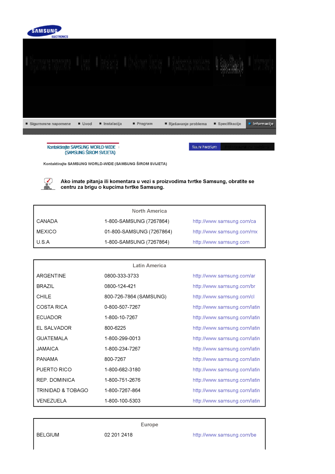 Samsung LS20HABESQ/EDC, LS20HABBSQ/EDC manual North America, Latin America, Europe 