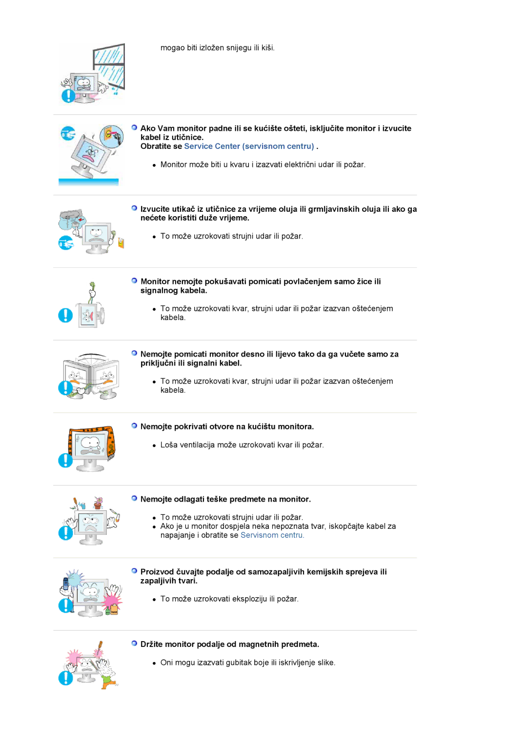 Samsung LS20HABESQ/EDC manual Nemojte pokrivati otvore na kućištu monitora, Nemojte odlagati teške predmete na monitor 