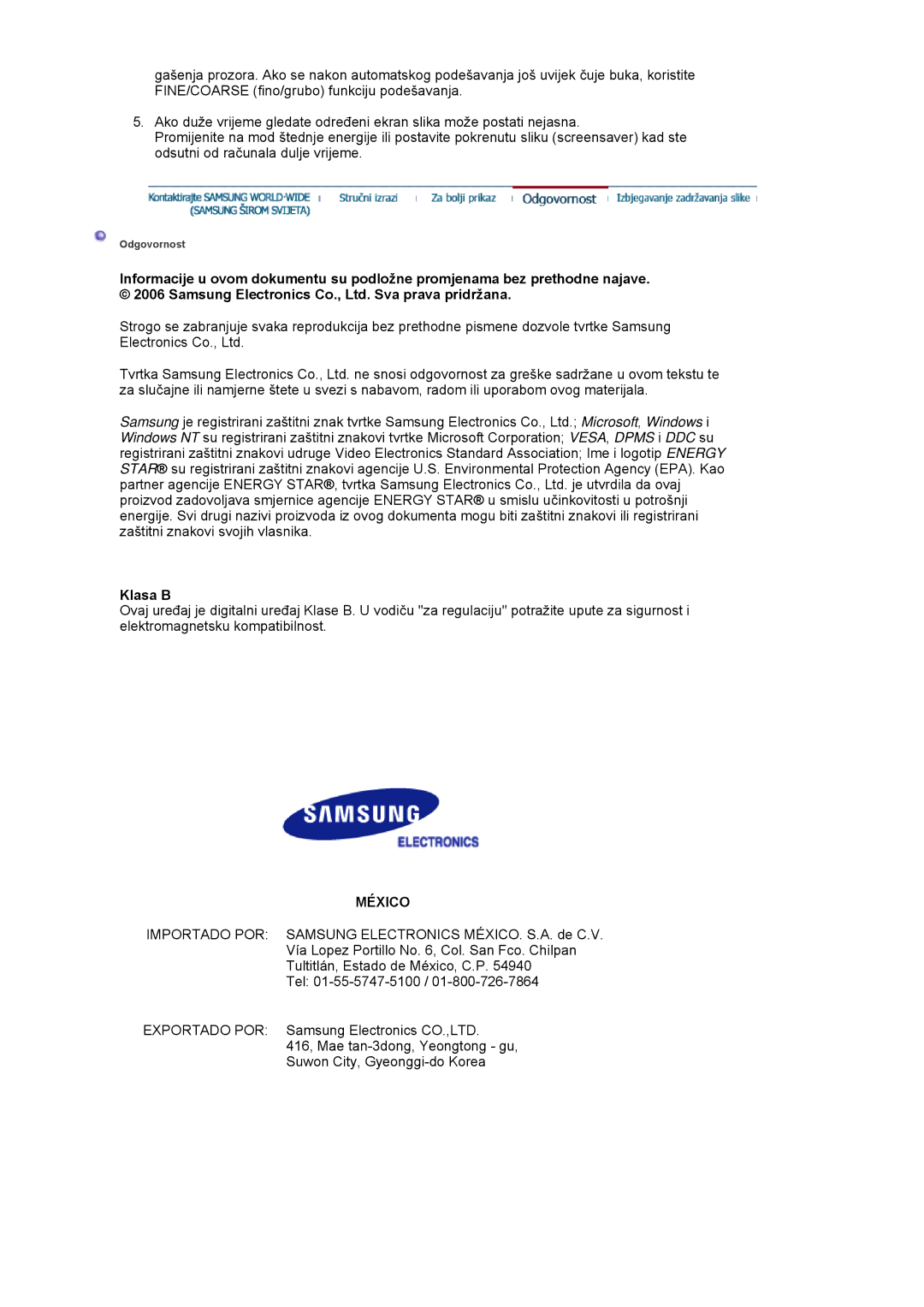 Samsung LS20HABBSQ/EDC, LS20HABESQ/EDC manual Klasa B, México 