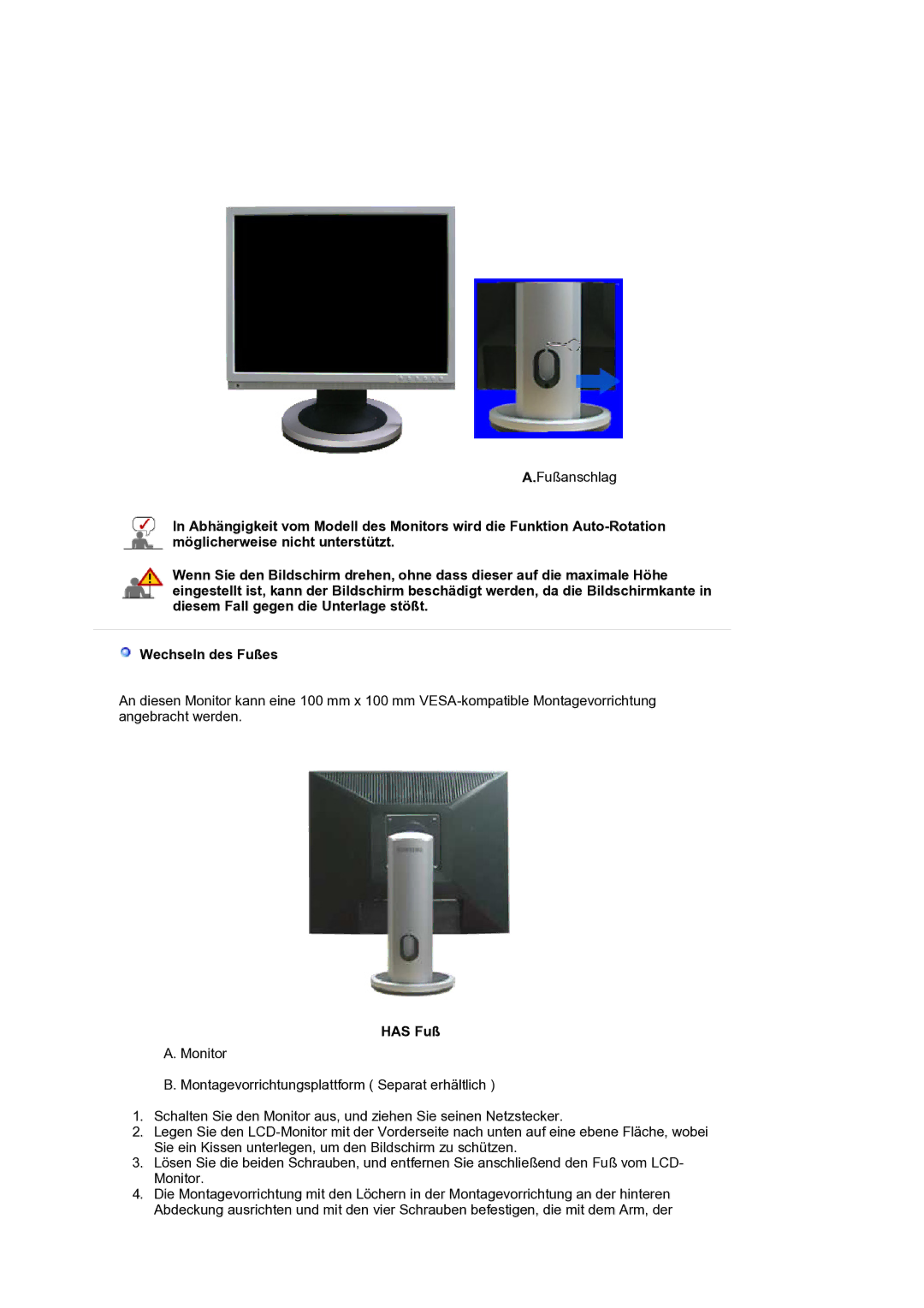 Samsung LS20HAMBSQ/EDC manual Fußanschlag 