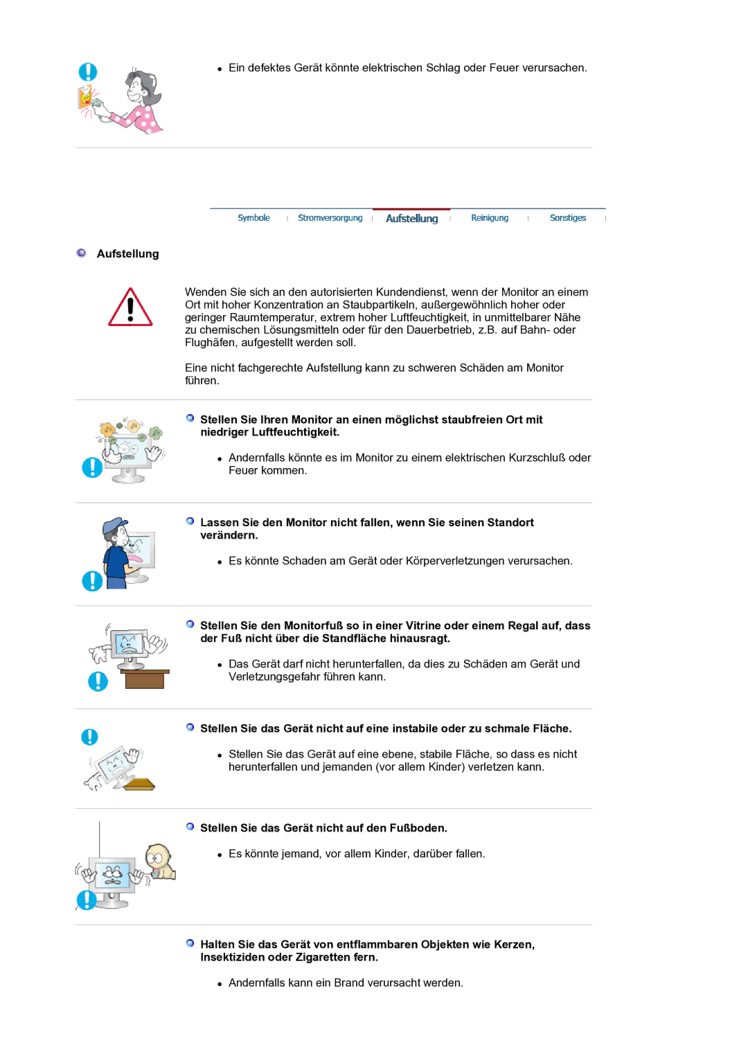 Samsung LS20HAMBSQ/EDC manual Aufstellung, Stellen Sie das Gerät nicht auf den Fußboden 