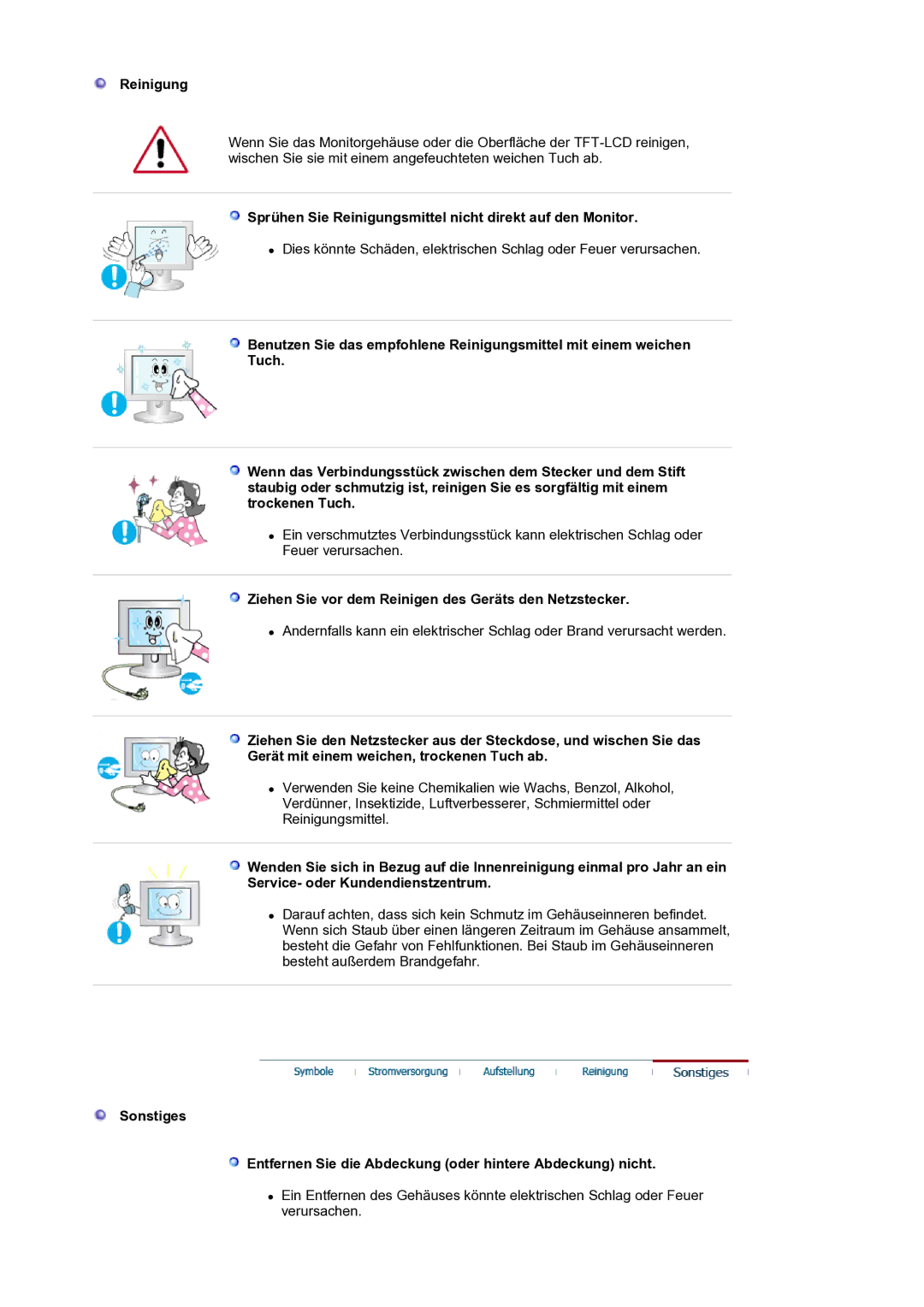 Samsung LS20HAMBSQ/EDC manual Sprühen Sie Reinigungsmittel nicht direkt auf den Monitor 