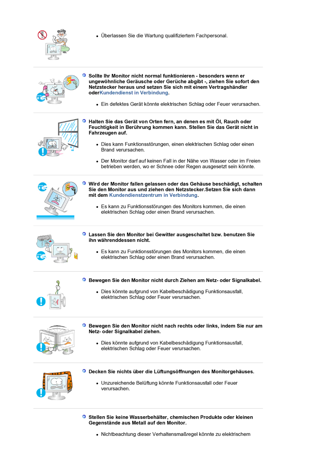 Samsung LS20HAMBSQ/EDC manual Überlassen Sie die Wartung qualifiziertem Fachpersonal 