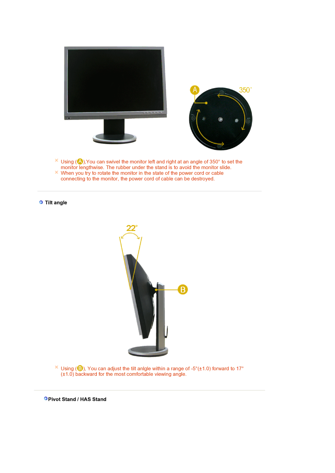 Samsung LS20HAMBSQ/EDC manual Tilt angle, Pivot Stand / has Stand 