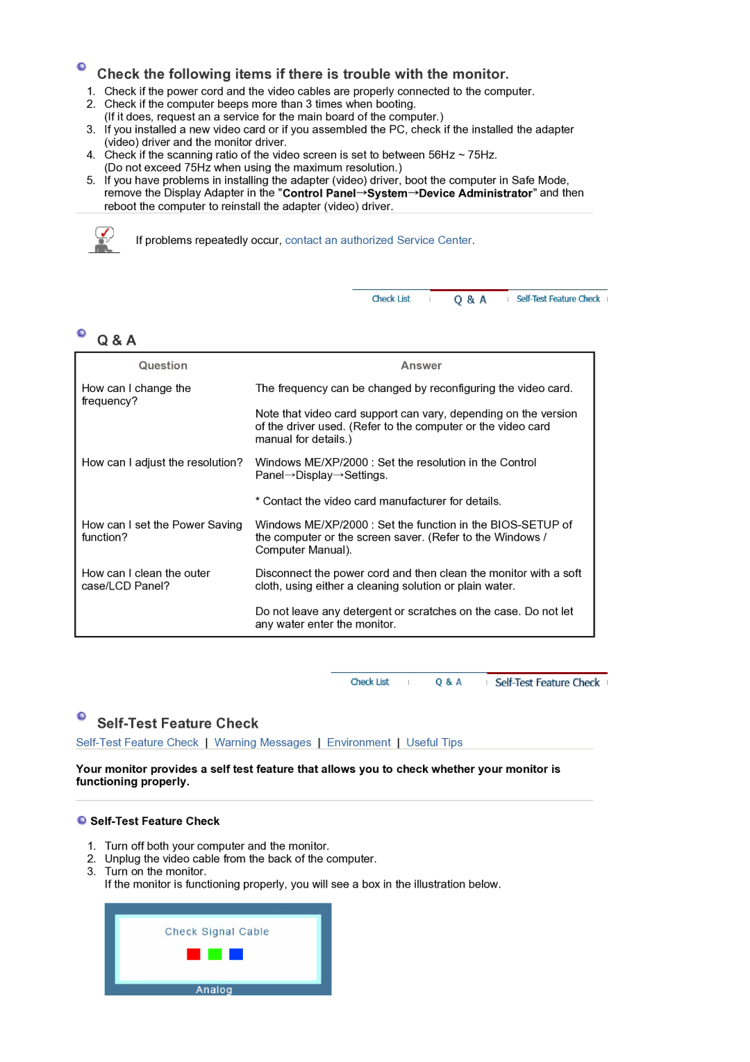 Samsung LS20HAMBSQ/EDC manual Self-Test Feature Check, Answer 