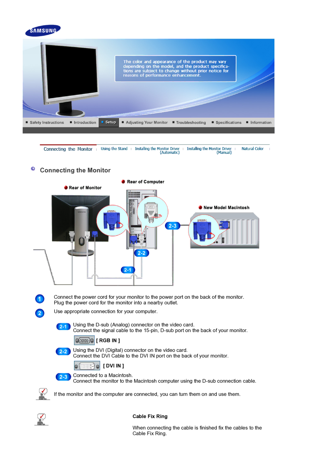 Samsung LS20HAMBSQ/EDC manual Connecting the Monitor, Rgb, Dvi 