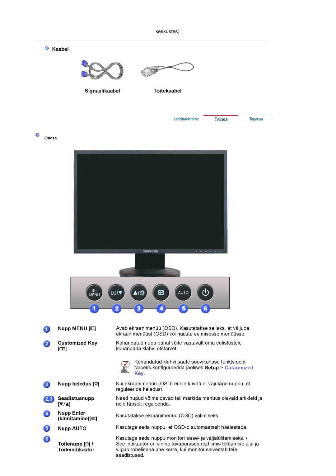 Samsung LS20HANKSHEDC, LS19HANKBDHEDC manual Kaabel SignaalikaabelToitekaabel 