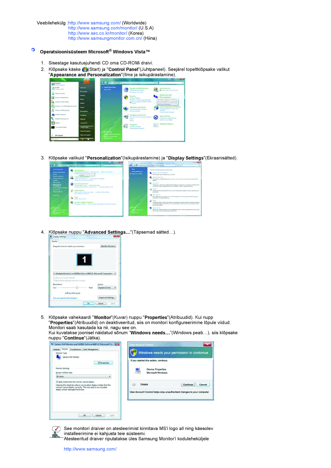 Samsung LS19HANKBDHEDC, LS20HANKSHEDC manual Operatsioonisüsteem Microsoft Windows Vista 