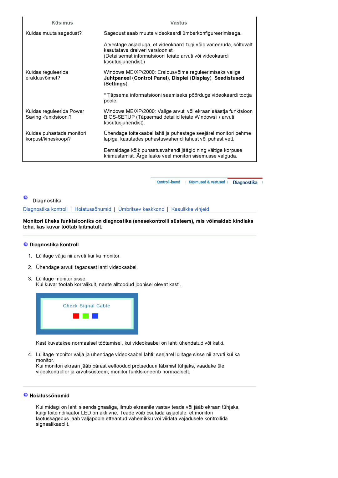 Samsung LS19HANKBDHEDC Küsimus Vastus, Juhtpaneel Control Panel , Displei Display , Seadistused, Settings, Hoiatussõnumid 