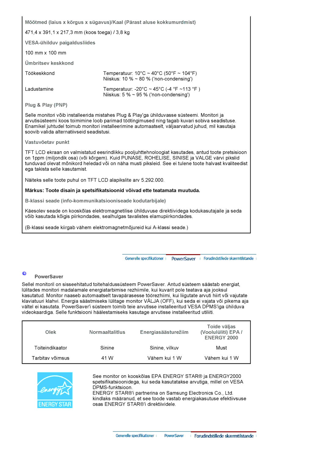 Samsung LS19HANKBDHEDC, LS20HANKSHEDC manual VESA-ühilduv paigaldusliides, 41 W 