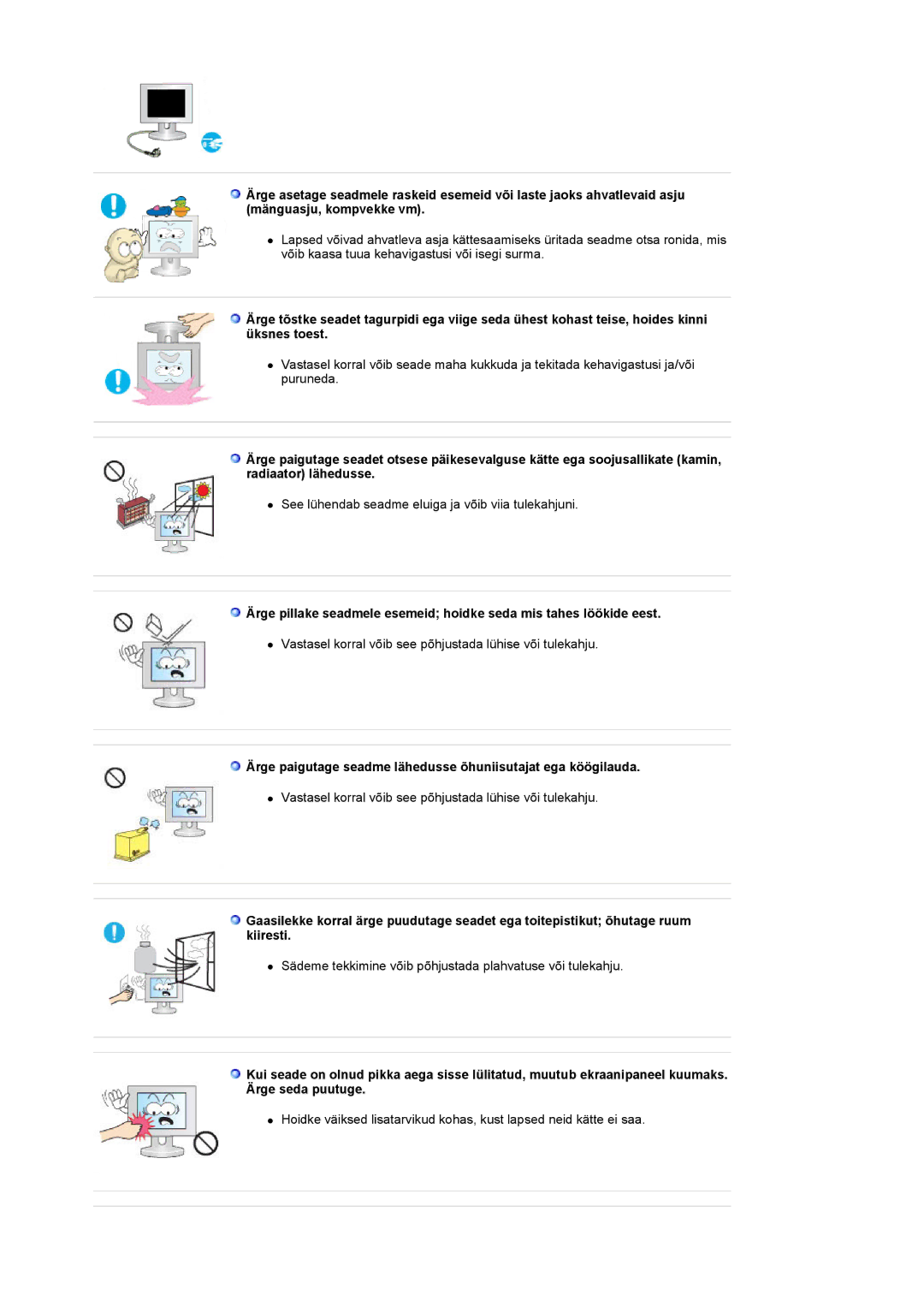 Samsung LS19HANKBDHEDC, LS20HANKSHEDC manual Ärge paigutage seadme lähedusse õhuniisutajat ega köögilauda 