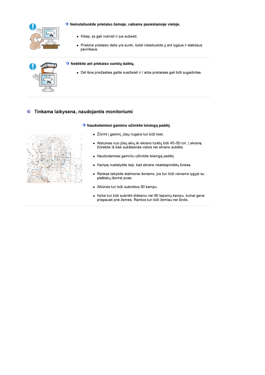 Samsung LS20HANKSHEDC, LS19HANKBDHEDC manual Tinkama laikysena, naudojantis monitoriumi 