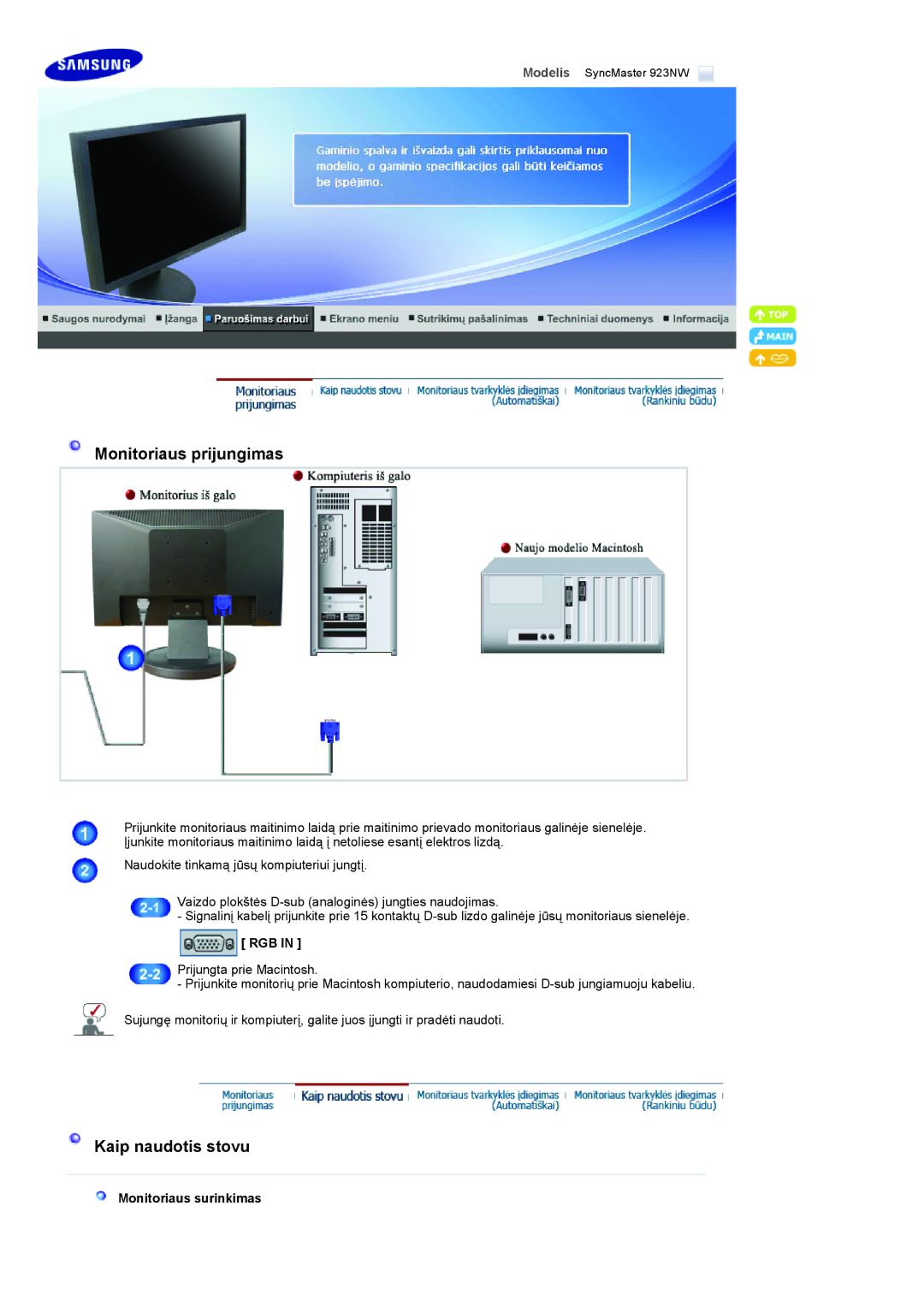 Samsung LS20HANKSHEDC, LS19HANKBDHEDC manual Monitoriaus prijungimas 